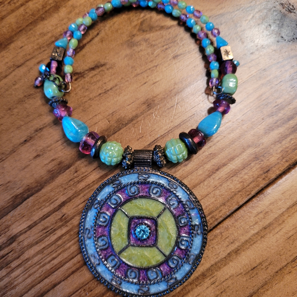 Colorful Beaded Choker with Intricate Pendant